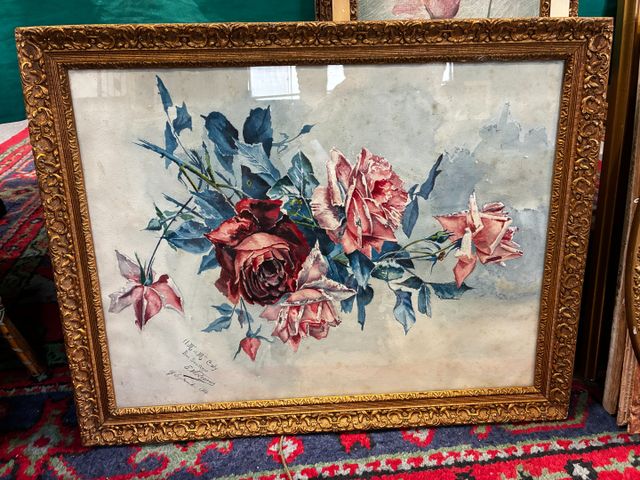 XXème, « roses ». Aquarelle. Signée E. VIRLOGEUX