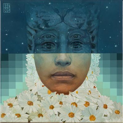 an image of a painting of a woman with flowers in her hair