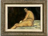 une peinture à l'huile représentant une femme nue assise sur un lit