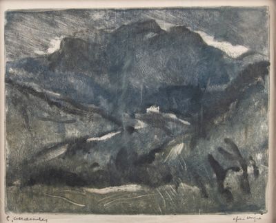 une image représentant un tableau d'une montagne sur fond de ciel