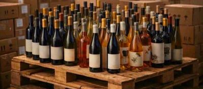 de nombreuses bouteilles de vin posées sur une palette en bois