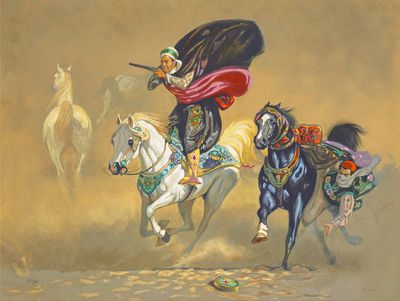 Hocine ZIANI (né en 1953) La cavalcade Lithographie en coule…