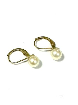 pair of pearl earrings on white background