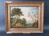 a painting of a wooded landscape with figures in the foreground