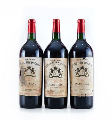 trois bouteilles de vin rouge posées l'une à côté de l'autre sur une surface blanche