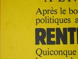 a yellow poster with black writing on it that says rente