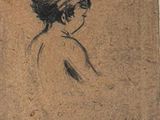 an image of a drawing of a woman ' s head with hair in a bun