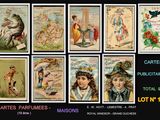 nine vintage postcards of children and animals on display
