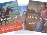 three books on a white background with a picture of a man on a horse
