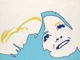 une image représentant une affiche bleue et jaune sur laquelle figurent une femme et un homme