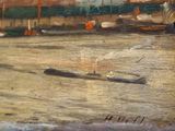 a picture of a painting of a boat on the water