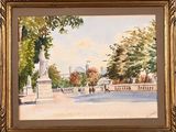 an image of a painting of a park scene with people walking