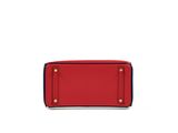 a red and black purse on a white background