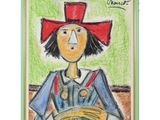 une image représentant le dessin d'une femme portant un chapeau rouge