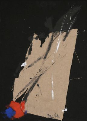an image of a piece of paper with a red and blue brush on it