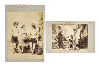 two old black and white photos of a group of people