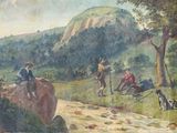 a painting of a group of people on a hill