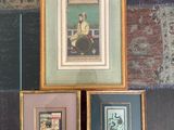 three framed pictures of a woman sitting on a chair
