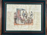 an old painting of a group of people standing around a table