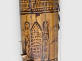 a large wooden object with a design on it