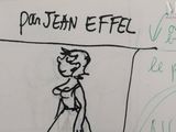 drawing of a woman in a dress walking past a sign that says do teen effel