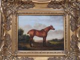 un tableau représentant un cheval debout dans un champ