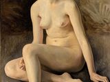 an image of a painting of a nude woman sitting on a ledge