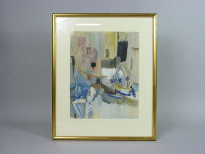 tableau encadré représentant une femme assise à une table devant un miroir