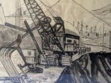 a drawing of a large crane on the side of a building