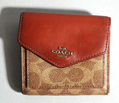 COACH Portefeuille en cuir marron et rose