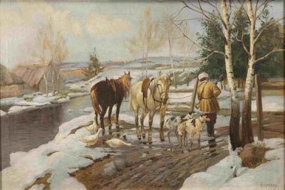 T. BOLOTOV (20EME SIECLE) Early Spring in a Village