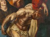 an image of a painting of jesus on the cross being taken from the cross