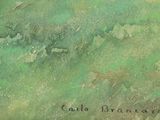 a picture of a painting of a bird flying over the water