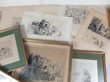 a lot of pictures on a table with a picture frame