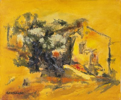 Ecole du Xxe s, Paysage au mas, huile sur toile signée CORTE…