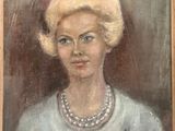 painting of a woman in a white dress and a pearl necklace