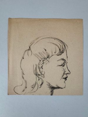 drawing of a woman ' s profile in profile with her eyes closed