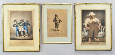 three framed pictures of men in uniforms and hats on a wall