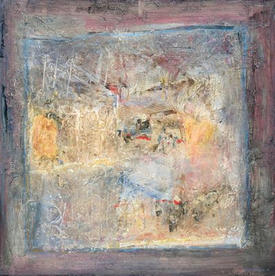 an abstract painting of a painting of a woman in a white dress