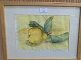 une photo d'un tableau représentant une pomme posée sur une table
