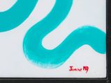 a painting of a blue snake on a white background