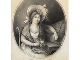 portrait of a woman in a hat and dress sitting at a table