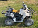 une image d'un quad blanc garé dans l'herbe
