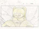 dessin représentant un enfant déguisé en ours, assis devant un tableau