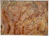 peinture abstraite représentant un champ d'herbe dans des tons de marron, d'orange et de blanc