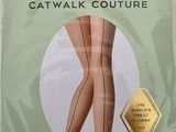the packaging of a pair of tight stockings with a catwalk couture design