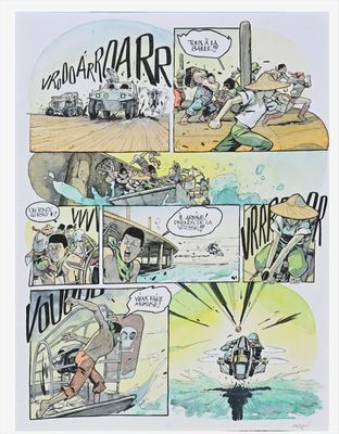 an image of a comic strip with a bunch of people in a boat