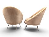 pair of mid - century lounge chairs in the style of pierre proupe