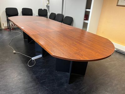 table de réunion en 3 éléments monopodes imitation bois, Lon…