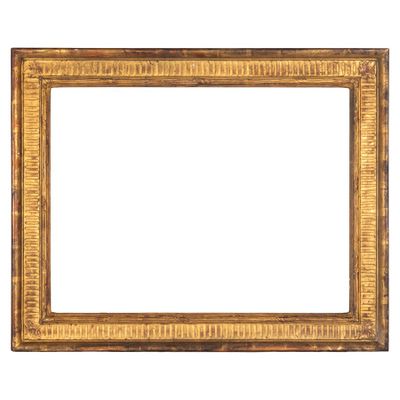 an old gold frame with a white background